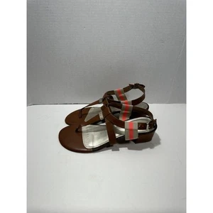 Tommy Hilfiger Sandals T strap Slingback Brown Sz 9.5 Leather Block Heels Women - Picture 1 of 8