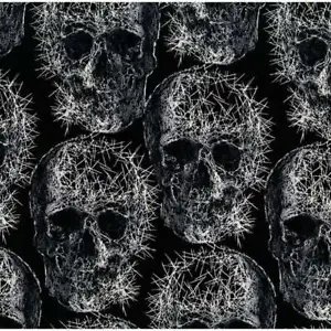Freak Out Grey, Michael Miller Fabric PER HALF METRE skull gothic horro - Picture 1 of 1