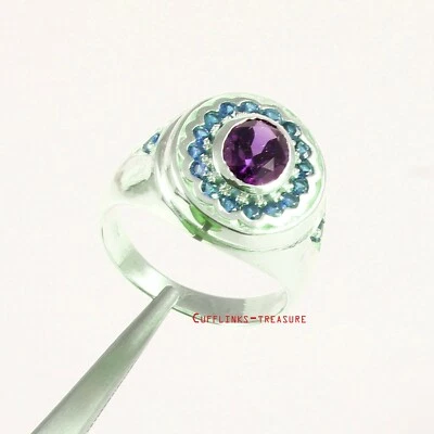 Gemas de amatista natural y topacio azul con anillo de plata de ley 925 para hombre #5 Foto 1 de 4