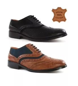 NUEVOS ZAPATOS INTELIGENTES FORMALES DE CUERO REAL GATSBY CON CORDONES BROGUE - Imagen 1 de 12