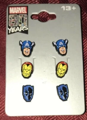 Marvel 80 Years Avengers Stud Earrings Iron man, Captain America, Black Panther - Image 1 of 3