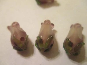 10 cuentas de vidrio floral flor púrpura y verde amatista 15x8 mm PAF - Imagen 1 de 5