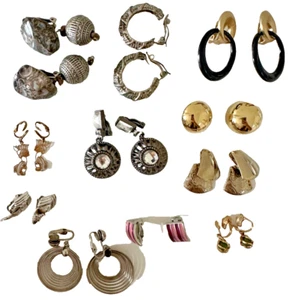 Clip On earrings Lot 11 Pair Gemstone Hoop Dangle Silver Gold Mixed Set Vintage - Picture 1 of 7