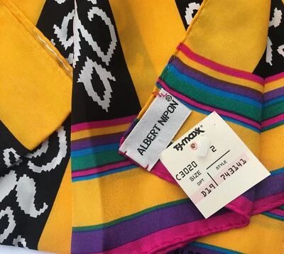 Bufanda de seda a rayas Albert Nipon multicolor amarillo negro 10,5X57 hecha en Corea de colección Foto 1 de 4