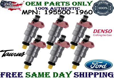 #195500-1960 Pack of 6 Denso Genuine Fuel Injectors for 1989 Ford Taurus 3.0L V6 Foto 1 de 2