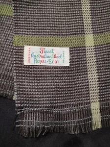 Vintage ROYAL SCOT USA MADE AUSTRALIAN WOOL Brown And Lime Green PLAID SCARF - Picture 1 of 5