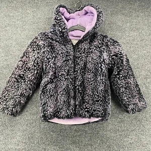 American Widgeon Coat Kid 6 Faux Fur Purple Black Full Zip Hoodie Outdoor Jacket - Picture 1 of 8