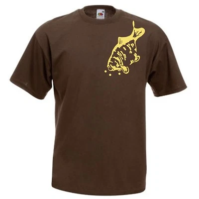 ¡ROPA DE PESCA DE CARPA, CAMISETA, ESPEJO CARPA!  (CASTAÑO DE COLOR.) Foto 1 de 3