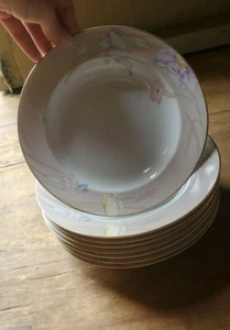 Set of 8 Mikasa CHARISMA GRAY GOLD Rim Soup Bowls Fine China Japan MINT L9049 - Picture 1 of 9