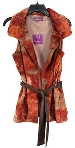 NWT Sweet Sinammon Orange Brown Faux Women’s Vest Size Small - Picture 1 of 19