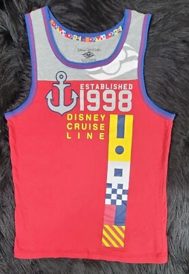 Camiseta sin mangas deportiva para adultos Disney Cruise Line roja/gris con banderas | S Foto 1 de 4