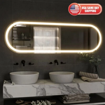 63"X20" Lighted White Framed Frameless Home Bathroom Vanity Mirror Smart Touch - Image 1 of 4