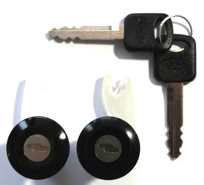 NEW PAIR FORD BLACK DOOR LOCK KEYED CYLINDER W/2 OEM FORD LOGO KEYS TO MATCH - Image 1 of 2