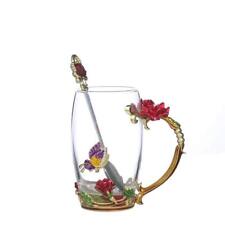 Handicraft Crystal Glass 3d Flower Cups Tea Mug W Spoon Women Coffee Juice Beer