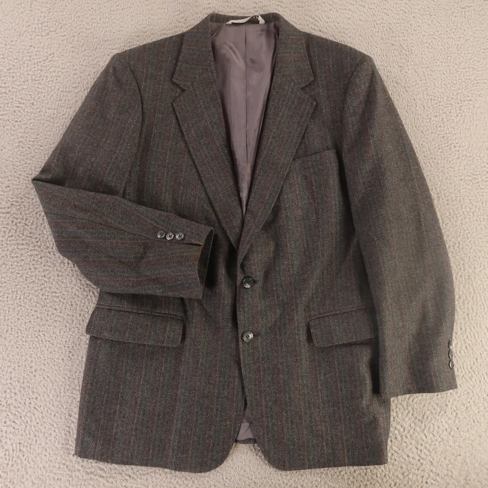 Chaqueta de Tweed de Colección M Gris Espiga Azul Amarillo Rayas Lana Blazer EE. UU. 42R Foto 1 de 4