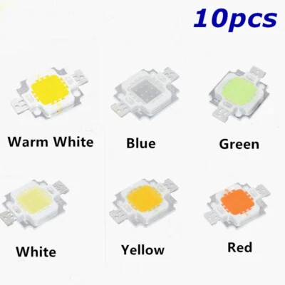 10pcs 10W High Power LED Chip 9-12V Cool Warm White Yellow RGB Red Green Blue - Image 1 of 4