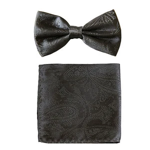 Nueva pajarita formal de poliéster preatada para hombre_hankie paisley gris oscuro boda  - Imagen 1 de 3
