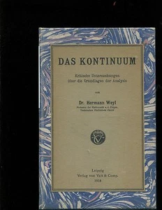 WEYL, Hermann. DAS KONTINUUM. , 1918 - Picture 1 of 2