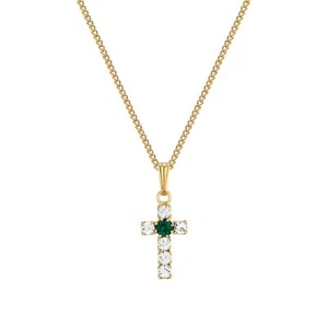 White crystal cross pendant with emerald crystal centre - Picture 1 of 12