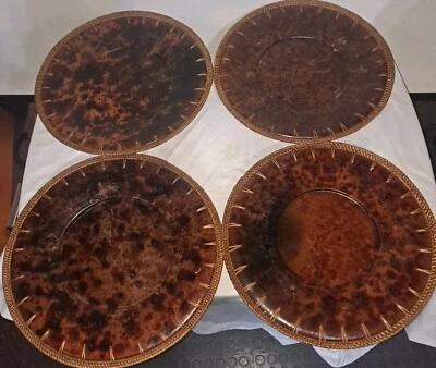 Juego 4 Pier One Platos Envueltos Cuero Mimbre Diseño Tortuga 14 Y 13.75 Foto 1 de 4