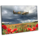 WW2 Spitfire Flying Over Poppy Field Picture Framed Canvas Art Print 