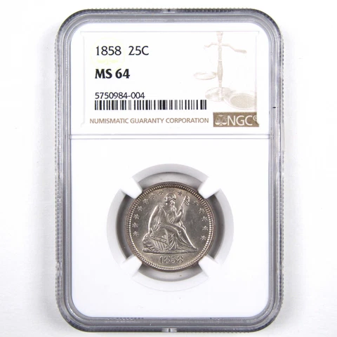 1858 Seated Liberty Quarter MS 64 NGC Silver Uncirculated SKU:I3022 Cover