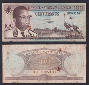 Banconota Congo 100 francs 1962 P.-6a MB+/F+ - Imagen 1 de 1