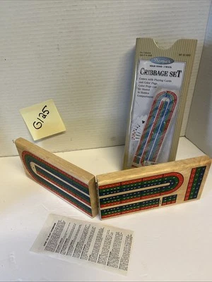 Cribbage 3 Track Board Folding Wood With Playing Pegs  - Image 1 of 3