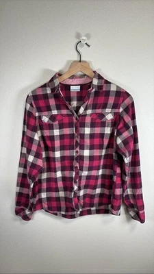 Camisa de mujer Columbia M rosa a cuadros de franela con botones manga larga Foto 1 de 3