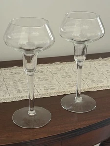 Two 8.25” Tall Vintage Hand-blown (1970’s) Wine Glasses/Candle Holders - Picture 1 of 6