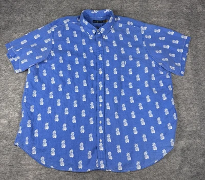 Ralph Lauren Shirt Mens 4XB 100% Linen Pineapple Print Hawaiian Beach Blue - Image 1 of 4