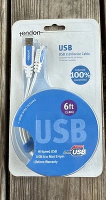Tendon Charging Cord USB 2.0 6 ft A to mini-B 4 Pin High Speed PC Mac Compatible - Image 1 of 4