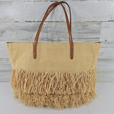 Bolso de Mano BANANA REPUBLIC Mujer Paja de Papel Rafia GRANDE Tejido con Flecos (12x13x6) Foto 1 de 4