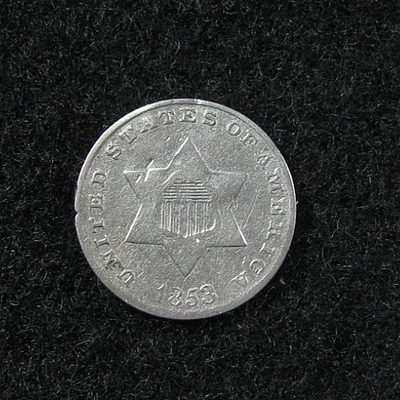 1853 THREE CENT SILVER -  3c - Circulated - Image 1 of 2