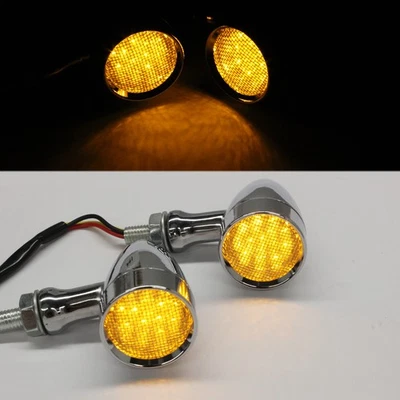 US For Harley  Motorcycle Bullet LED Turn Signal Light Blinker Amber Chrome Foto 1 de 4