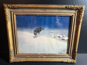 Antiguo marco Art Nouveau de madera Lone Wolf años 20 litografía a color Alfred Kowalski - Imagen 1 de 7