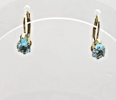 Brincos de ouro amarelo 14K com formato de pera espinélio azul - Imagem 1 de 4