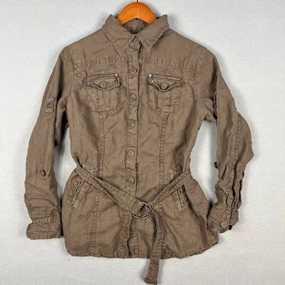 CAbi Utility Sahara Jacket 100% Linen Khaki Brown #856 Size M Button Front Belt - Image 1 of 4