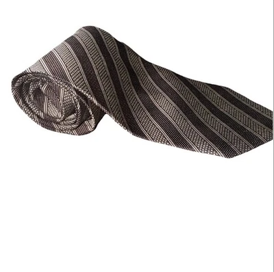 Giorgio Armani Cravatte Vintage 100% Silk Tie Made in Italy- Brown Tan Stripes - Image 1 of 4