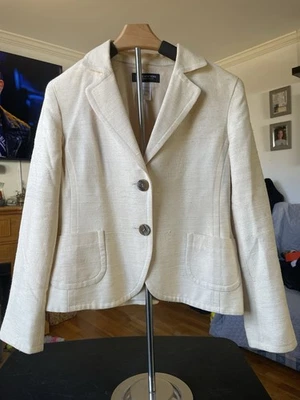 Blazer Jones New York Crema 100% Seda Dos Botones Talla Pequeña 12 Marfil Beige Foto 1 de 4