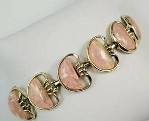 Vintage CORO Pink Peach Confetti Lucite Thermoset Bracelet - Picture 1 of 11
