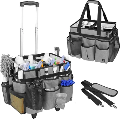Extra Large Rolling Cleaning Caddy Bag with Detachable, Foldable Trolley Portabl - Imagem 1 de 4