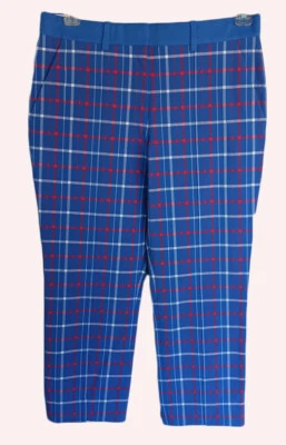 Tory Burch Sport Blue Plaid Tech Stretch Twill Golf Cropped Pants SZ 8 NWT $198 - Image 1 of 4