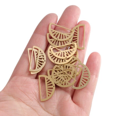 10Pcs Raw Brass Hollow Half Round Circle Charms Pendants Jewelry Crafts Findings - Image 1 of 4