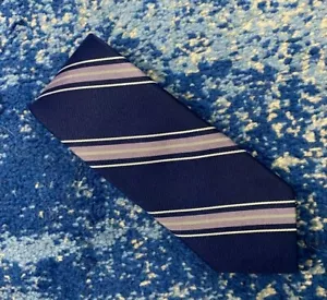 Corbata de seda hecha a mano The Tie Bar azul gris plata rayas sesgadas lavanda - Imagen 1 de 5