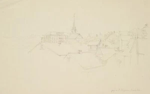 J. PEIPERS (1805-1878), Dächer und Kirchturm eines Ortes, Bleistift Romantik - Picture 1 of 7