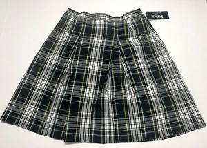 PARKER #42345 Navy Green Plaid Uniform Skirt Box Pleats Side Zip Size 19 NEW - Picture 1 of 7