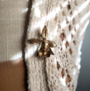 FLORICA DANICA DENMARK GILDED Sterling Silver Flower Pin Pendant Vintage Orchid - Picture 1 of 8