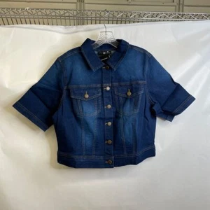 ASHLEY STEWART Cropped Stretch Denim Jacket Women's Size 14/16 Dark  - Picture 1 of 5