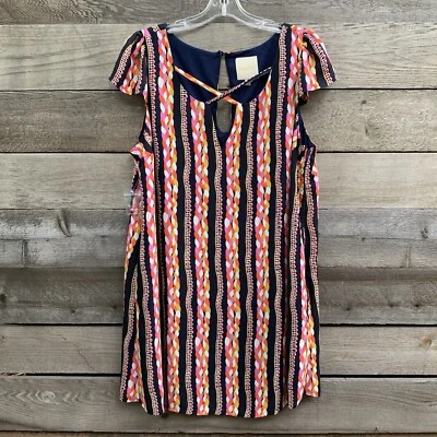 ModCloth Dress Womens 1X Braided Rope Print Flutter Sleeve Shift Pockets Preppy - Image 1 of 4